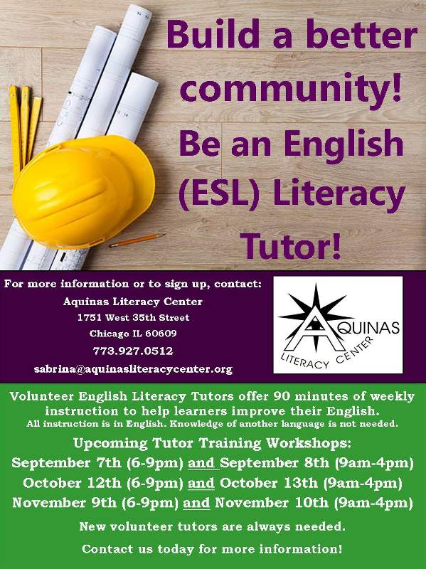 Aquinas Literacy Center Fall 2018 training poster forweb