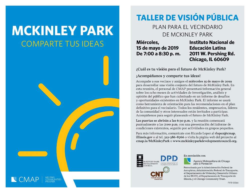 CMAP neighborhood plan meeting McKinley Park Development Council 20190515 poster spanish forweb