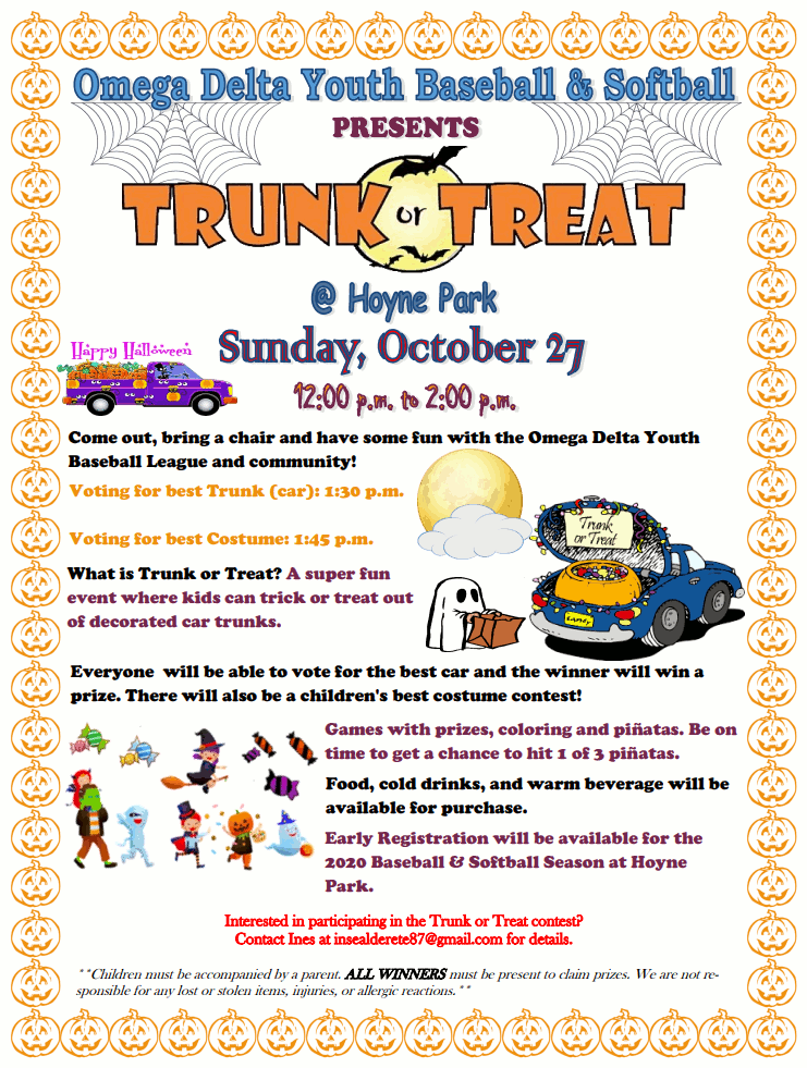 Omega Delta Baseball Softball Trunk or Treat 20191027 poster