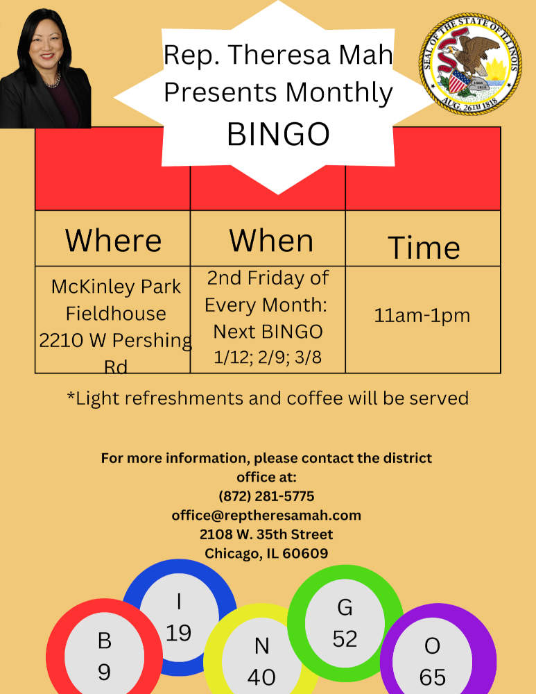 Rep Theresa Mah Bingo McKinley Park poster 202401