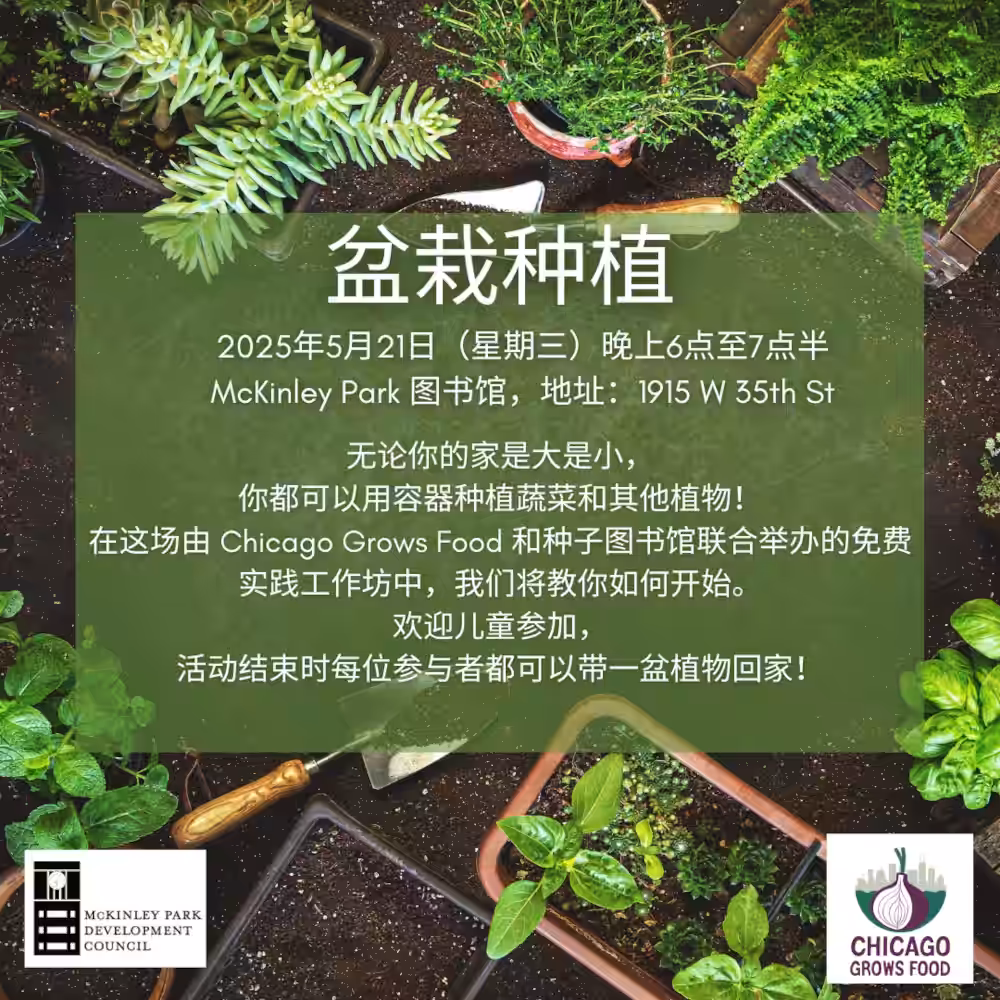 Container Gardening McKinley Park Library poster 20250513 zh