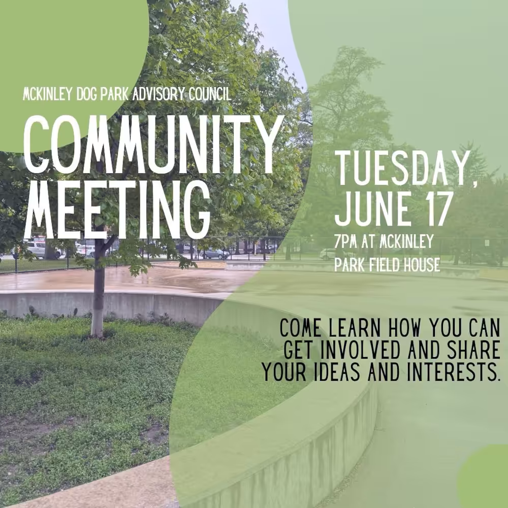 McKinley Dog Park Community Meeting poster 20250617