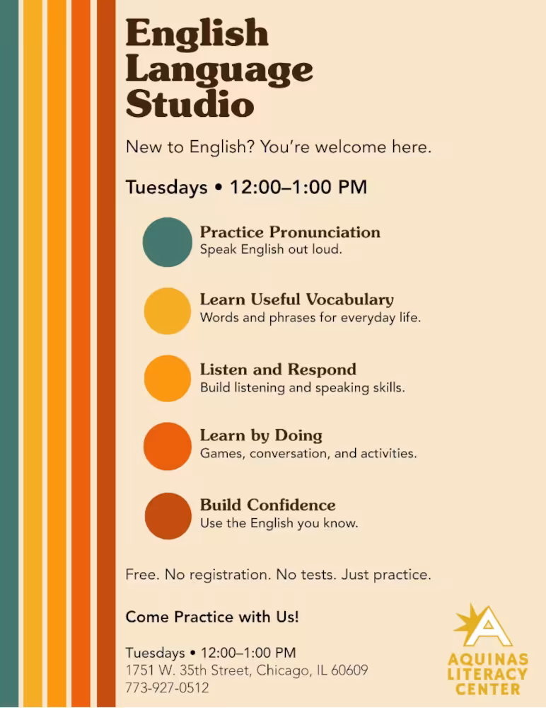 English Language Studio Aquinas Literacy Center poster 202608