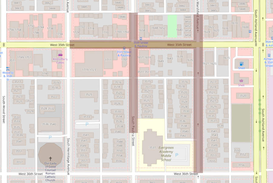 A map shows McKinley Park neighborhood streets affected by TV show filming between Wednesday, Feburary 7, and Friday, February 9, 2024.